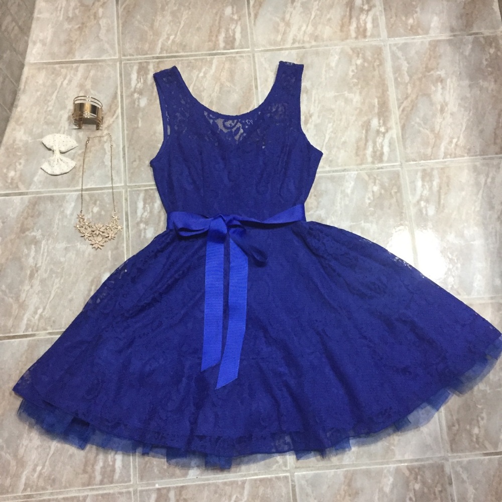 Blue fit and flare dress